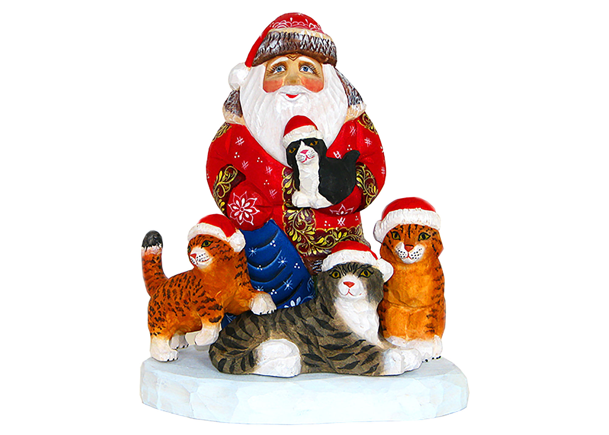 Buy Santa with Kittens Wood Carving at GoldenCockerel.com