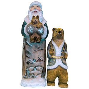 Buy Santa w/ Bears Wood Carving 5"x9.5" at GoldenCockerel.com