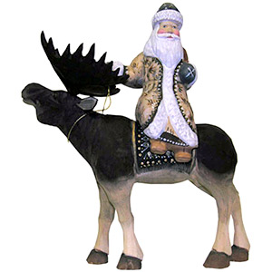 Buy Santa Riding a Moose Carving 8"x10" at GoldenCockerel.com