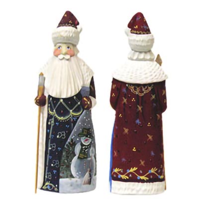 Buy Santa with Snowman on Bag Carvng 7" at GoldenCockerel.com
