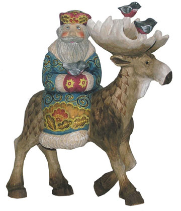 Buy Santa On Moose Wood Carving 8" at GoldenCockerel.com
