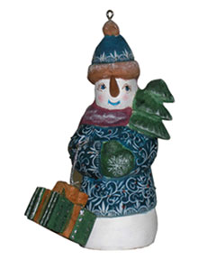 Buy Carved Snowman w/ Tree Ornament 5" at GoldenCockerel.com
