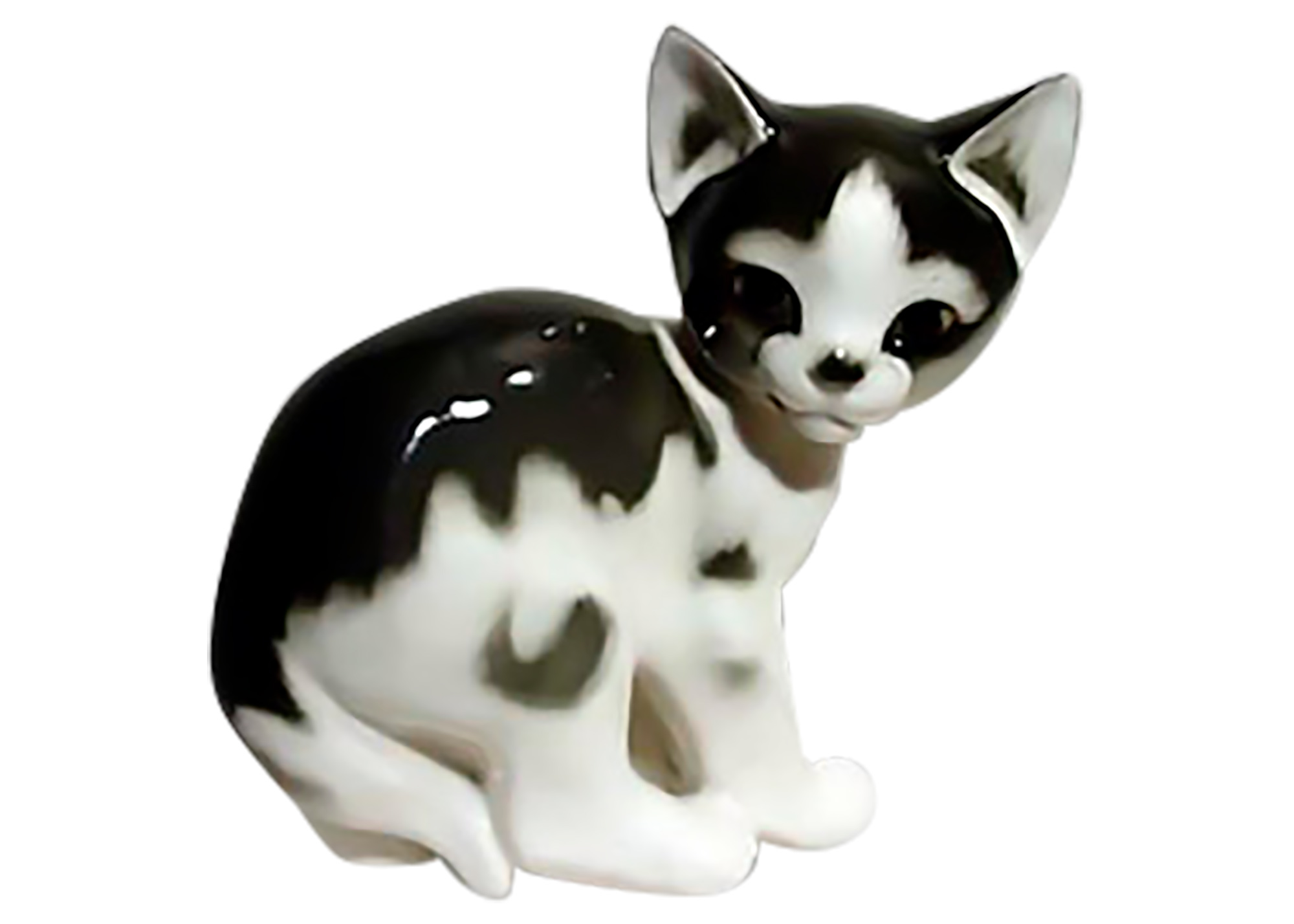 Cute black and white porcelain kitten is ready to pounce!