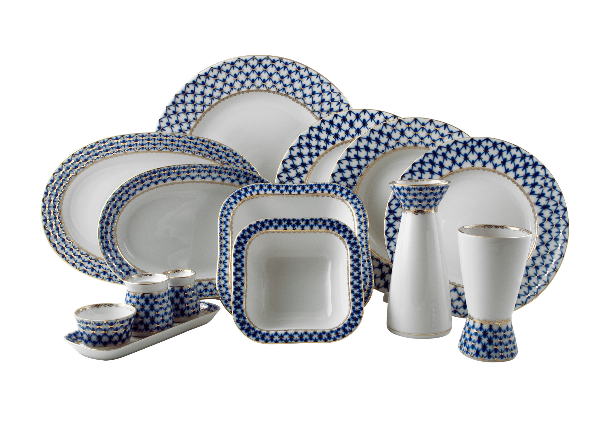 Buy Cobalt Net Dinner Set, 31 pieces (no fruit vase) at GoldenCockerel.com