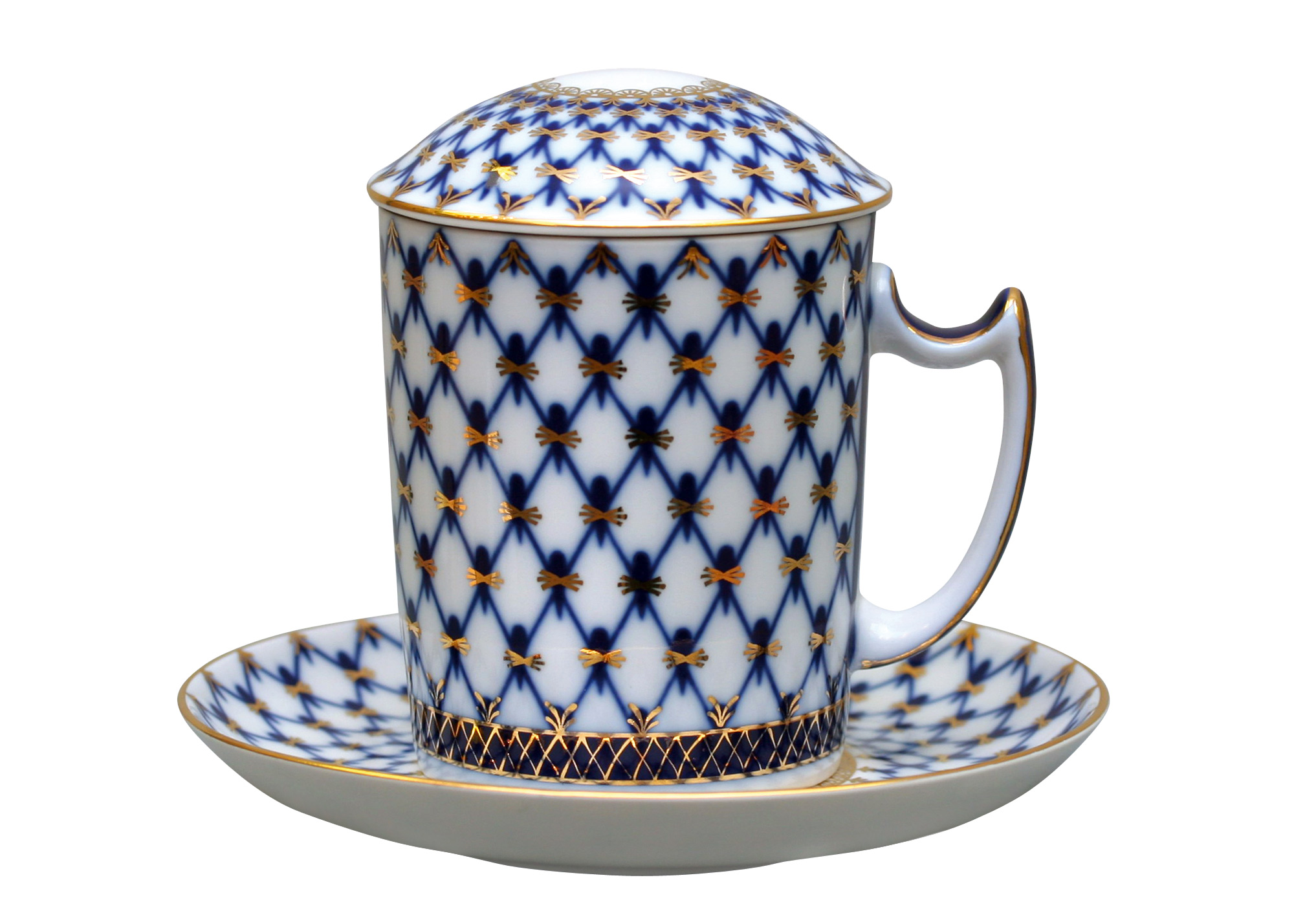 Buy Cobalt Net Mug w Lid at GoldenCockerel.com