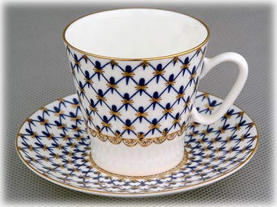 Buy Cobalt Net Bone China Black Coffee Cup & Saucer at GoldenCockerel.com