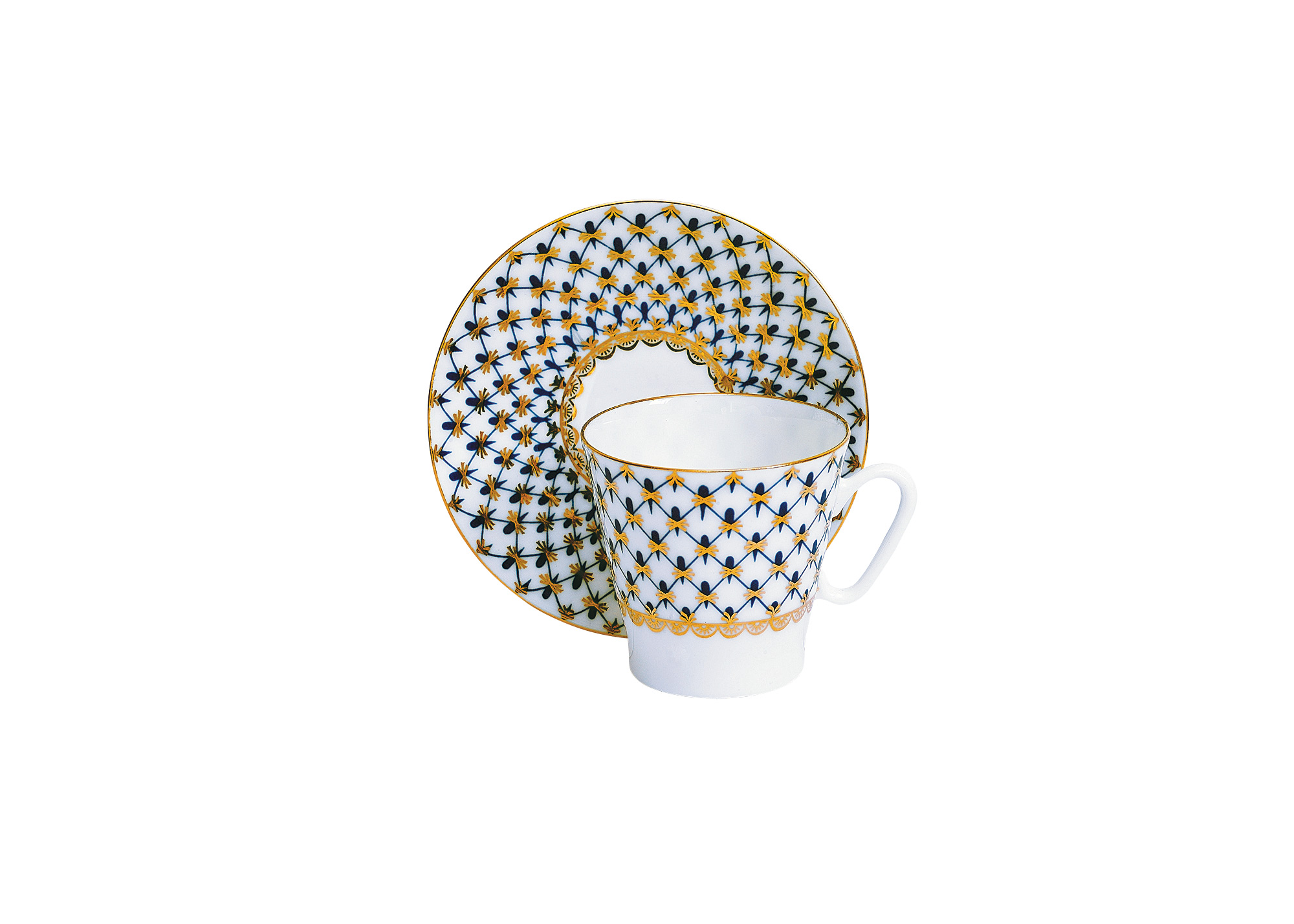 Buy Cobalt Net Bone China Black Coffee Cup & Saucer at GoldenCockerel.com