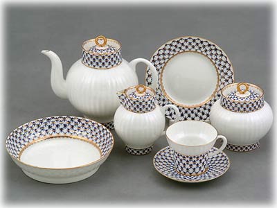 Buy Cobalt Net Bone China tea set 6/22, Wave-shape at GoldenCockerel.com