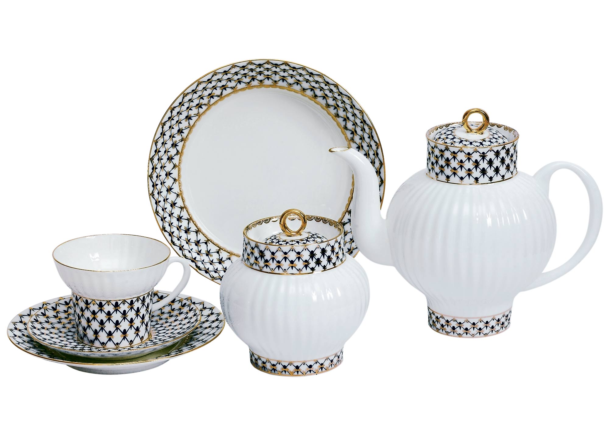 Buy Cobalt Net Bone China tea set 6/22, Wave-shape at GoldenCockerel.com