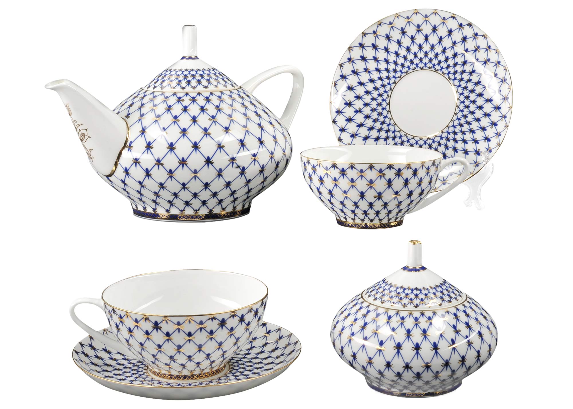 Buy Cupola Cobalt Net 14pc. Bone China Tea Set for 6 at GoldenCockerel.com