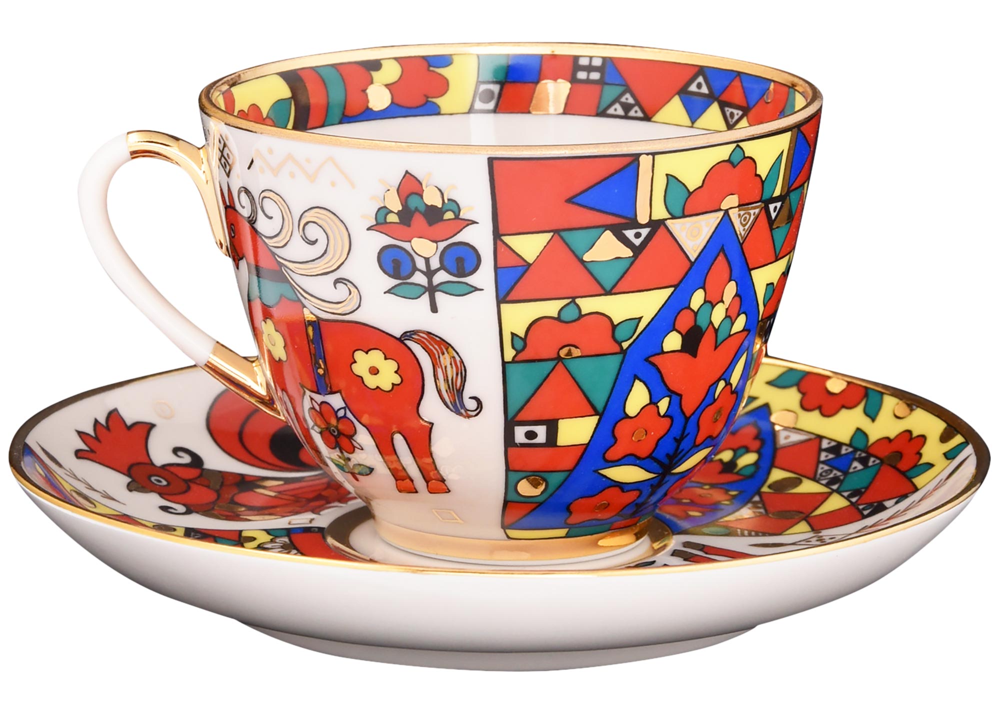 Buy Folk Motifs Tea Cup and Saucer at GoldenCockerel.com