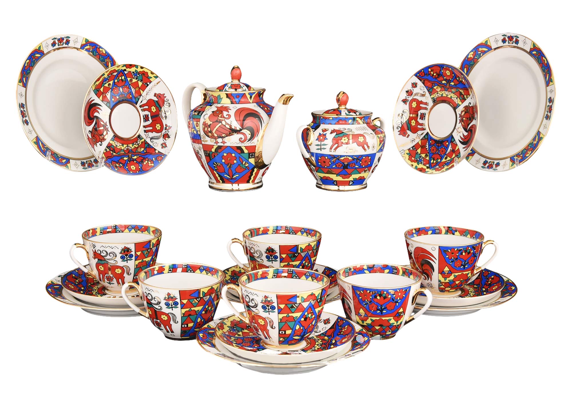 Buy Folk Motifs 20pc. Tea Set for 6 at GoldenCockerel.com