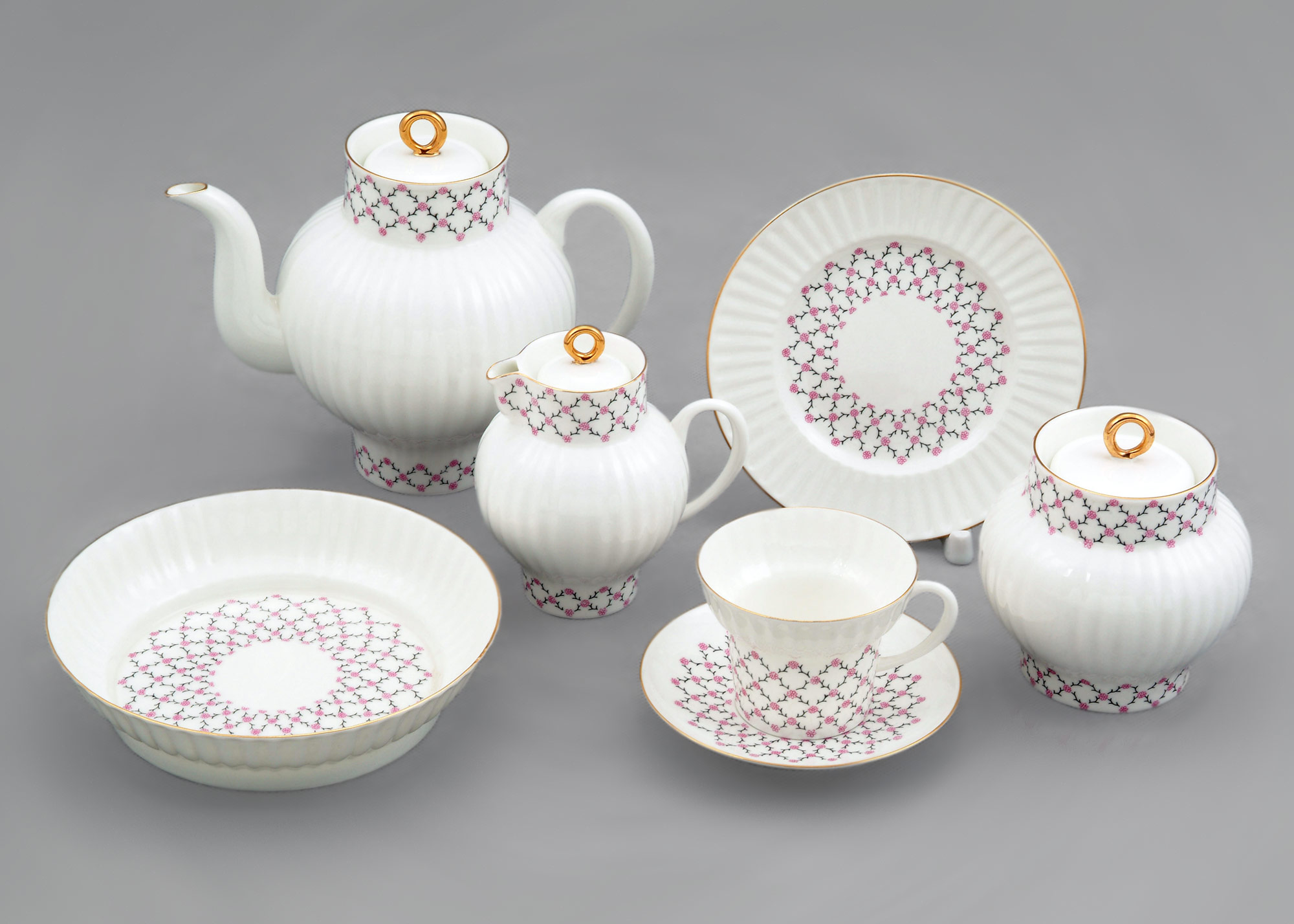 Buy Pink Net Tea set, 22 pcs, Bone China at GoldenCockerel.com