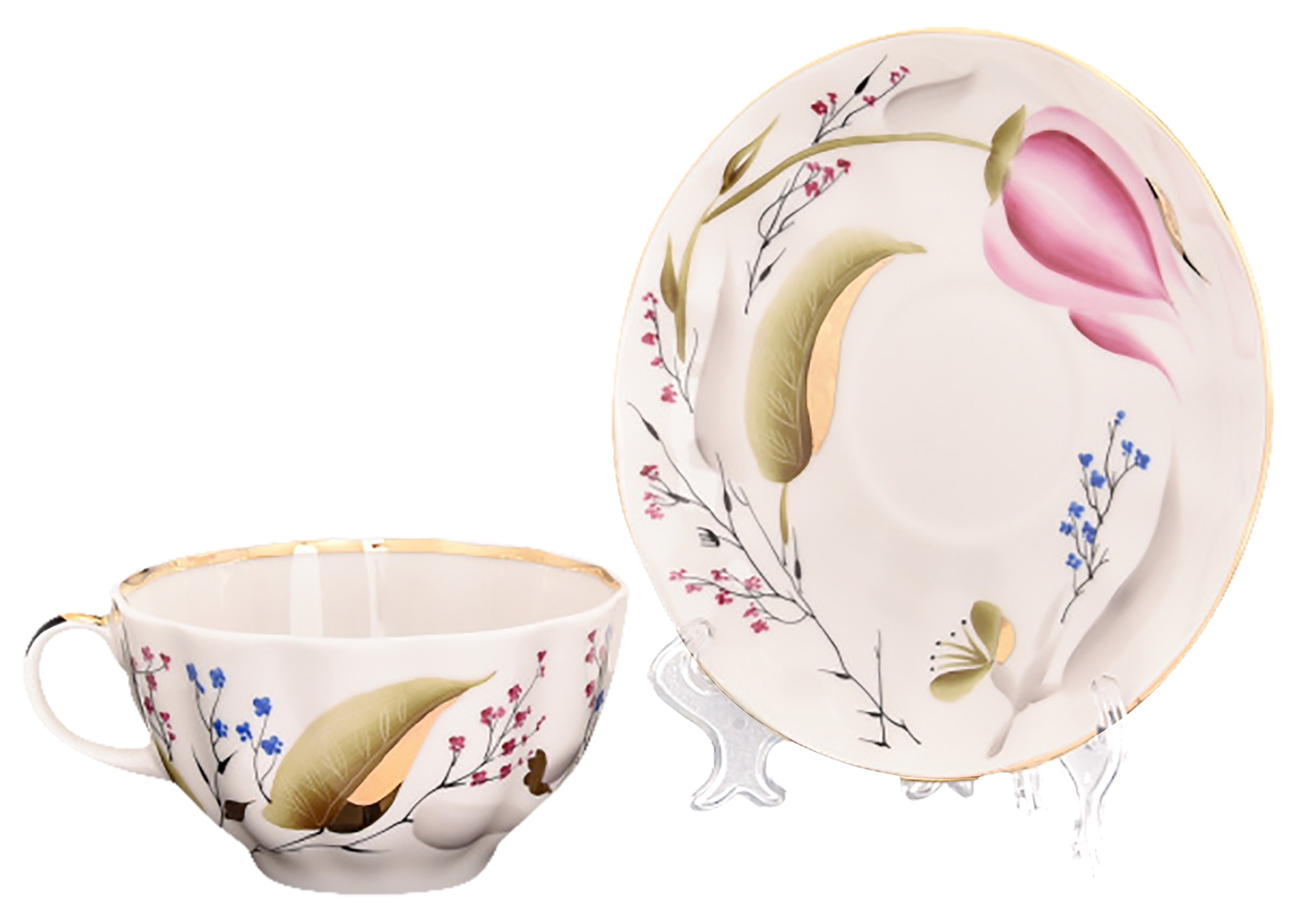 Buy Pink Tulips Tea Cup with Saucer at GoldenCockerel.com