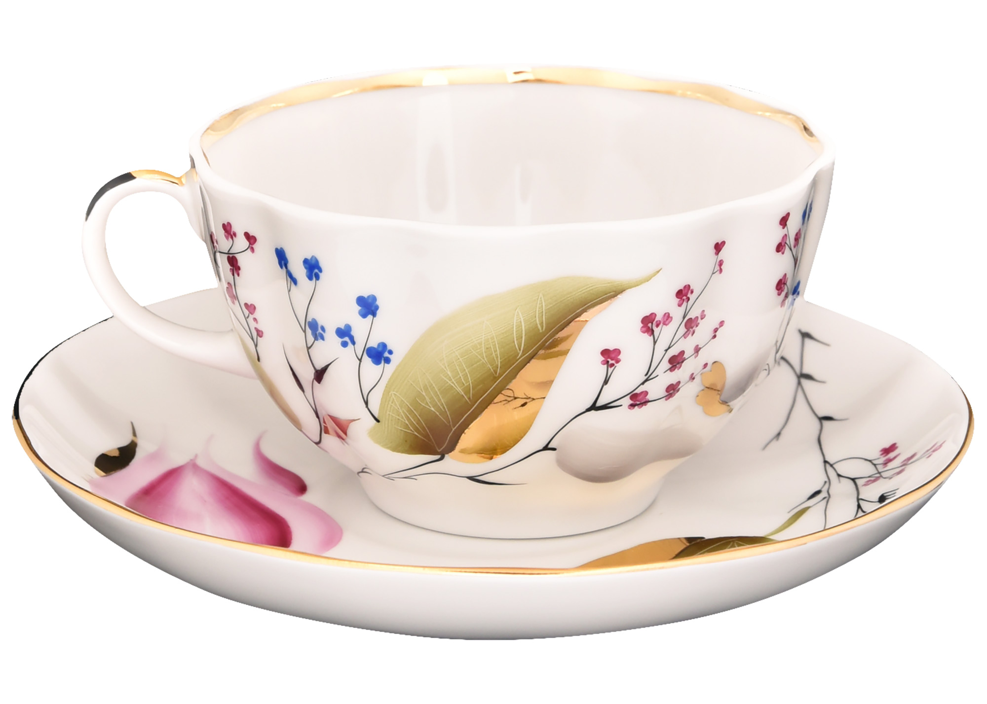 Buy Pink Tulips Tea Cup with Saucer at GoldenCockerel.com