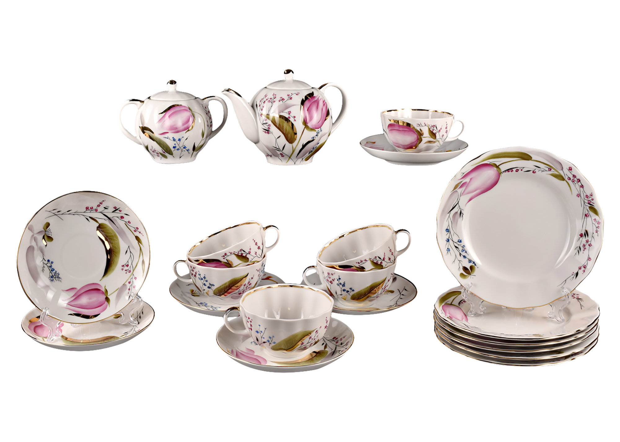 Buy Pink Tulips 20pc. Tea Set for 6 at GoldenCockerel.com