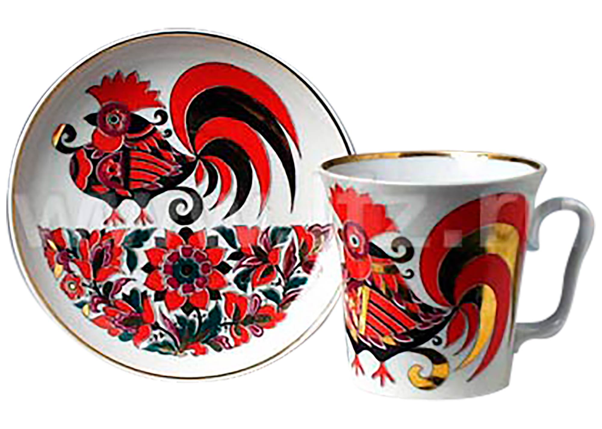 Buy Red Rooster Mug and Saucer at GoldenCockerel.com