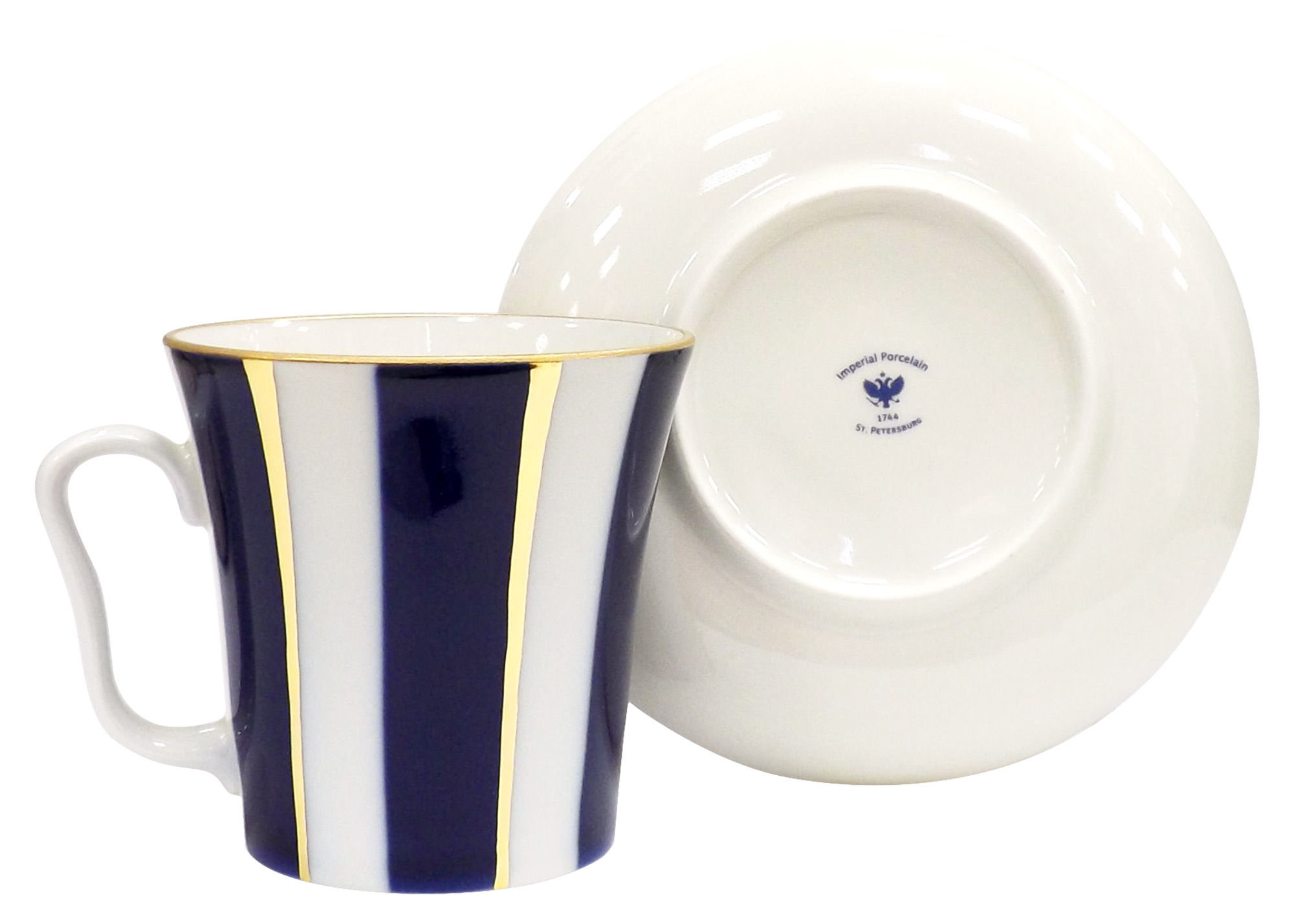 Buy Cobalt Stripes Mug and Saucer at GoldenCockerel.com