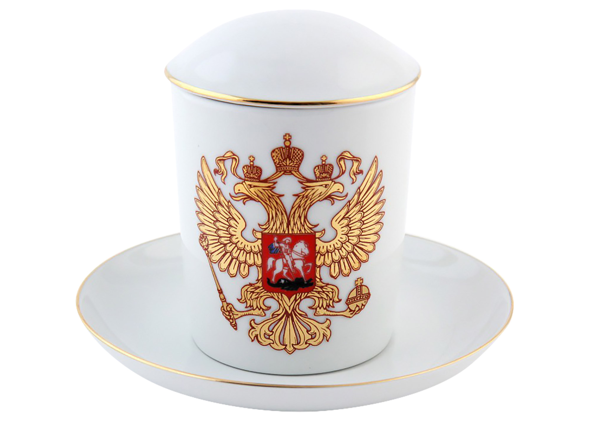 Buy Russian Coat of Arms Double-Headed Eagle Covered Mug and Saucer at GoldenCockerel.com