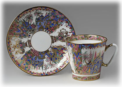 Buy Gifts of the East Cup and Saucer, bone, Black Coffee Shape at GoldenCockerel.com