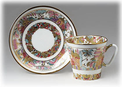 Buy Landscape Frieze Cup and Saucer, bone, Black Coffee Shape at GoldenCockerel.com