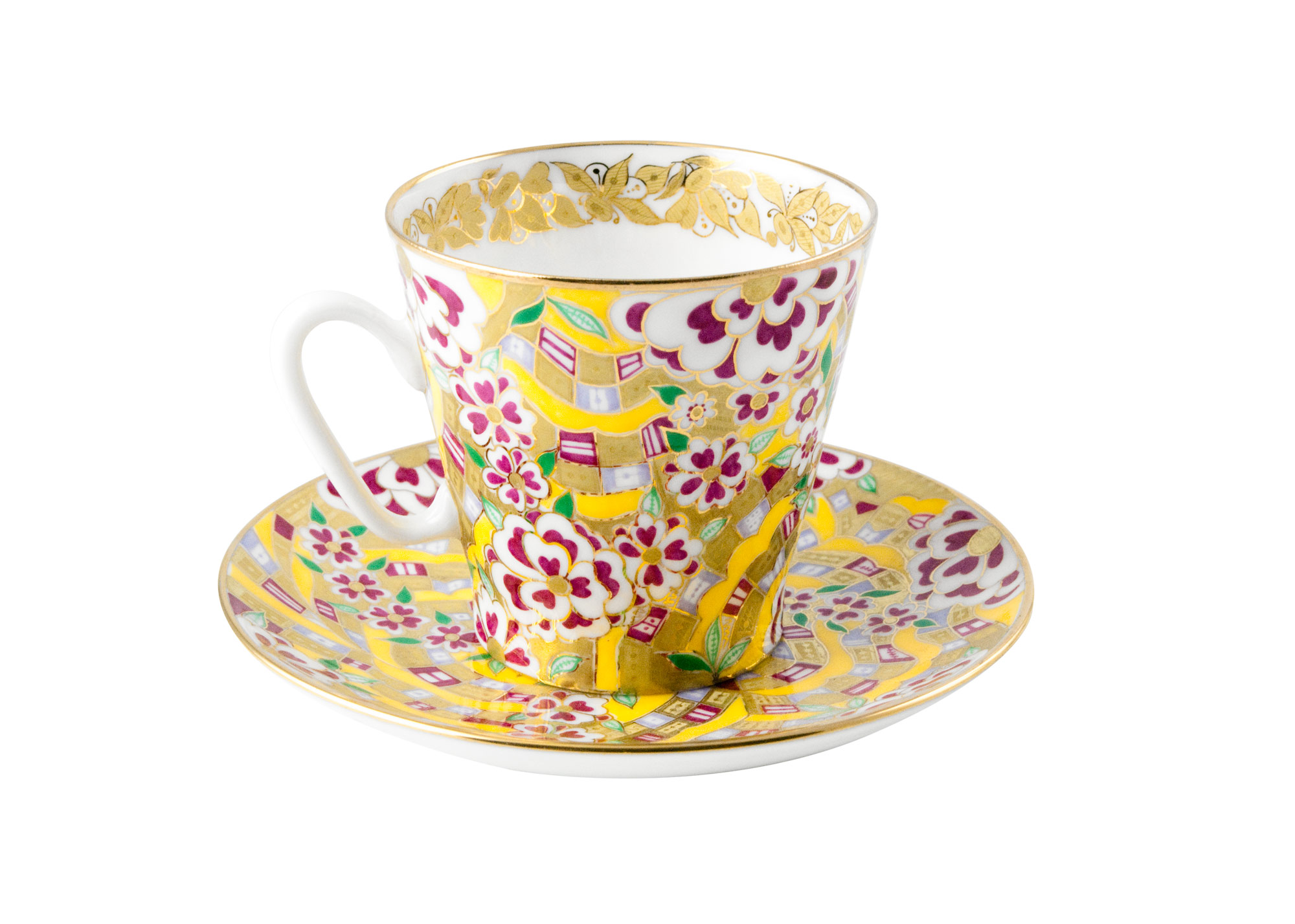 Buy White Flowers Cup and Saucer, bone, Black Coffee Shape at GoldenCockerel.com