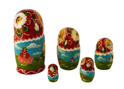 Buy Panoramic Folk Scene Doll 5pc./6.5" RED at GoldenCockerel.com