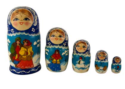 Buy Panoramic Folk Scene Doll 5pc./6" BLUE at GoldenCockerel.com