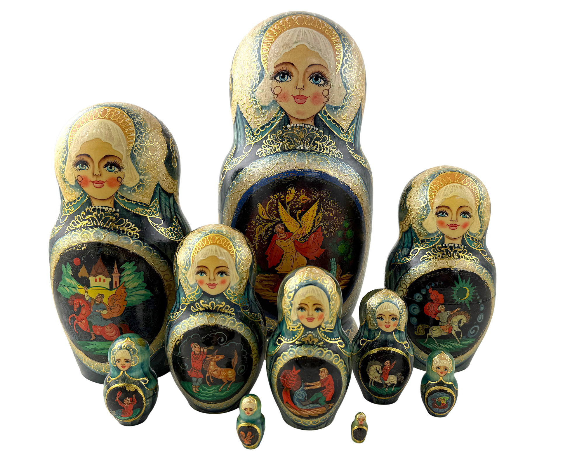 Buy Vintage Fairy Tale Medley Nesting Doll 10pc/10" at GoldenCockerel.com